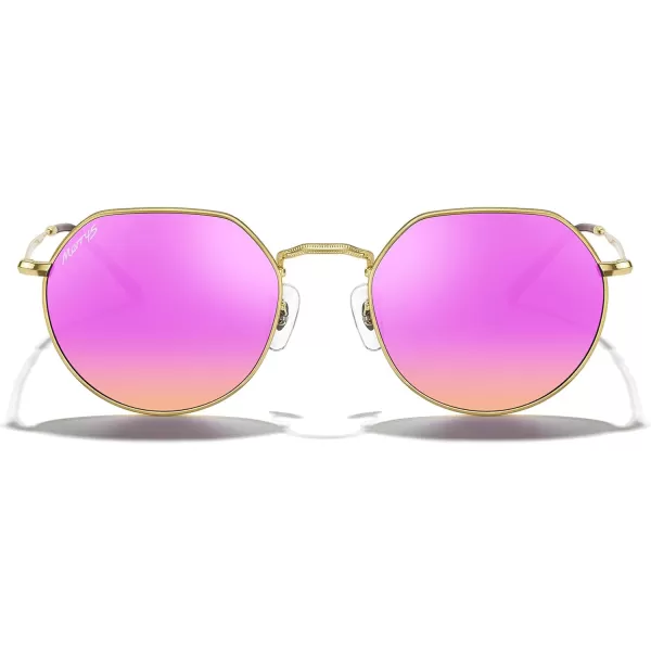 MERRYS Round Polygon Metal Polarized Sunglasses for Women Men Retro Classic Vintage Shades S6565Polished Gold FrameCyclamen Lens