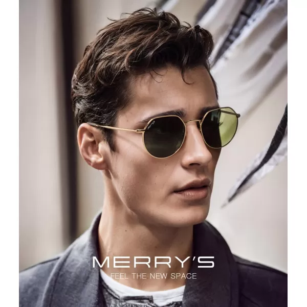 MERRYS Round Polygon Metal Polarized Sunglasses for Women Men Retro Classic Vintage Shades S6565Polished Gold FrameG15 Lens