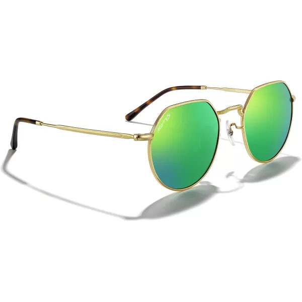 MERRYS Round Polygon Metal Polarized Sunglasses for Women Men Retro Classic Vintage Shades S6565Polished Gold FrameGreen Mirror Lens