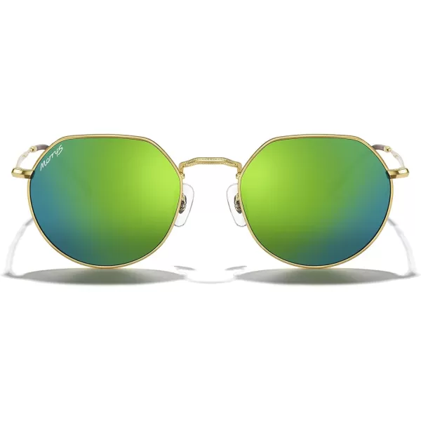 MERRYS Round Polygon Metal Polarized Sunglasses for Women Men Retro Classic Vintage Shades S6565Polished Gold FrameGreen Mirror Lens