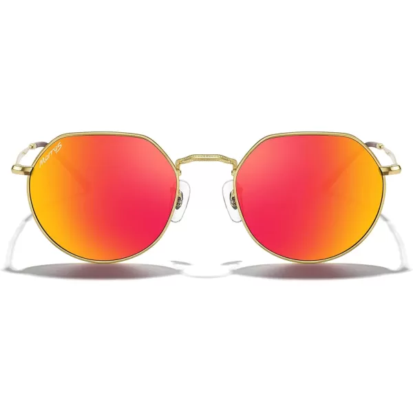 MERRYS Round Polygon Metal Polarized Sunglasses for Women Men Retro Classic Vintage Shades S6565Polished Gold FrameOrange Mirror Lens