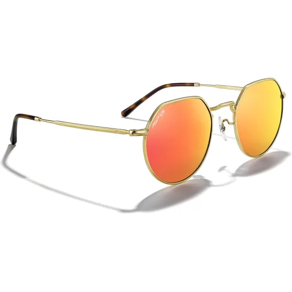 MERRYS Round Polygon Metal Polarized Sunglasses for Women Men Retro Classic Vintage Shades S6565Polished Gold FrameOrange Mirror Lens
