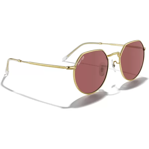 MERRYS Round Polygon Metal Polarized Sunglasses for Women Men Retro Classic Vintage Shades S6565Polished Gold FrameViolet Lens