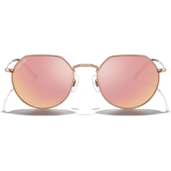 MERRYS Round Polygon Metal Polarized Sunglasses for Women Men Retro Classic Vintage Shades S6565Rose Gold FrameCopper Lens