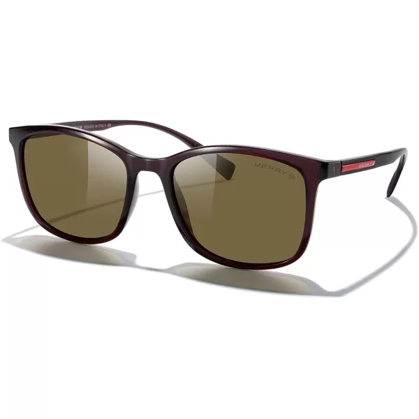 MERRYS Square Polarized Sunglasses for Men Women Ultralight Shades Driving Fishing Golf UV400 S8668Brown FrameBrown LensRed Temples