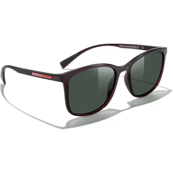 MERRYS Square Polarized Sunglasses for Men Women Ultralight Shades Driving Fishing Golf UV400 S8668Brown FrameG15 LensRed Temples