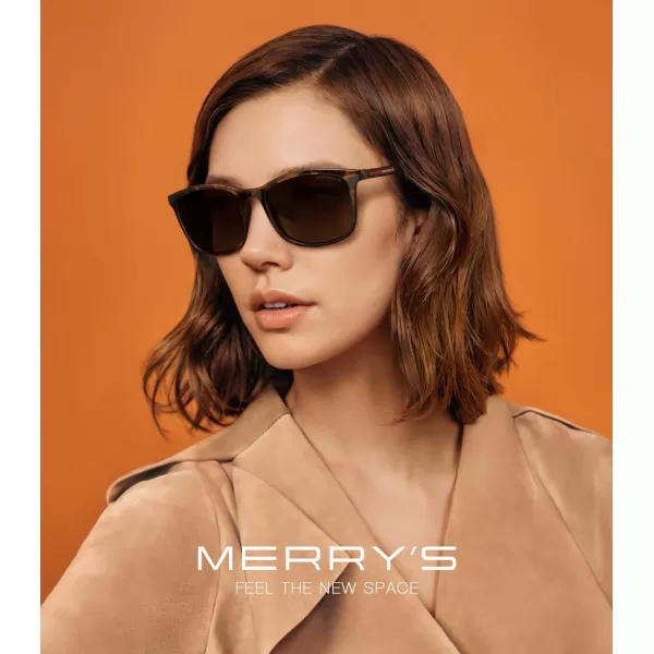 MERRYS Square Polarized Sunglasses for Men Women Ultralight Shades Driving Fishing Golf UV400 S8668Leopard FrameBrown LensRed Temples