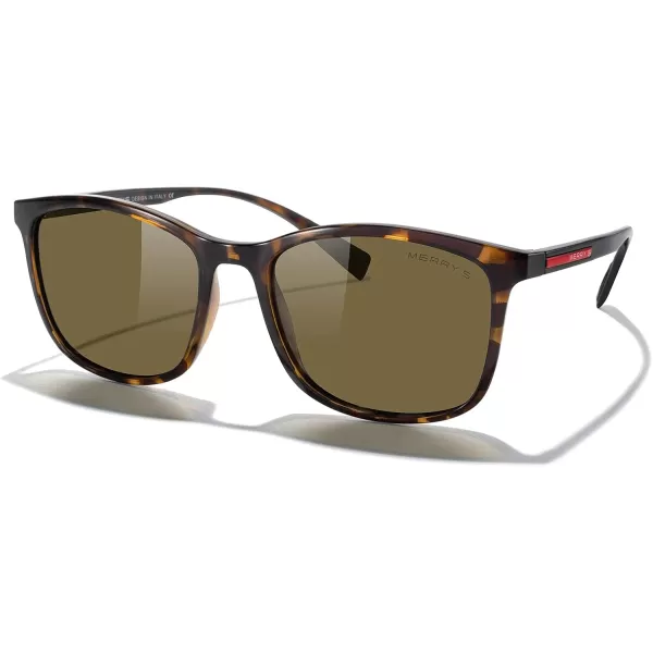 MERRYS Square Polarized Sunglasses for Men Women Ultralight Shades Driving Fishing Golf UV400 S8668Leopard FrameBrown LensRed Temples