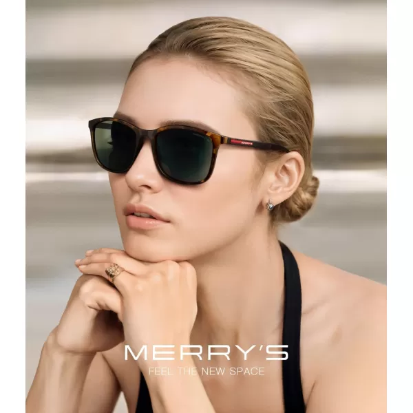 MERRYS Square Polarized Sunglasses for Men Women Ultralight Shades Driving Fishing Golf UV400 S8668Leopard FrameG15 LensRed Temples