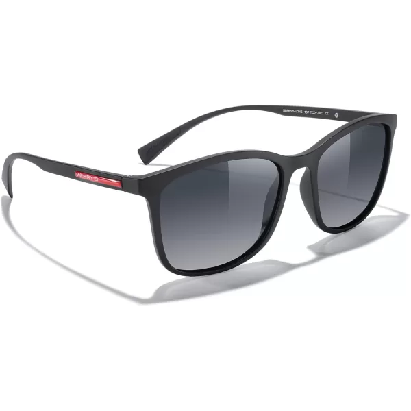 MERRYS Square Polarized Sunglasses for Men Women Ultralight Shades Driving Fishing Golf UV400 S8668Matte Black FrameBlack Gradient LensRed Temples