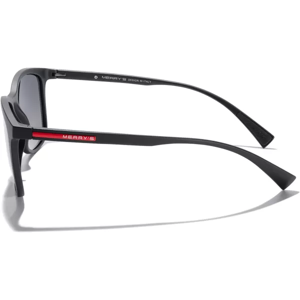 MERRYS Square Polarized Sunglasses for Men Women Ultralight Shades Driving Fishing Golf UV400 S8668Matte Black FrameBlack Gradient LensRed Temples
