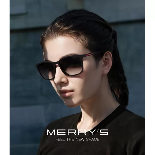 MERRYS Square Polarized Sunglasses for Men Women Ultralight Shades Driving Fishing Golf UV400 S8668Matte Black FrameBlack Gradient LensRed Temples