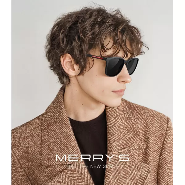 MERRYS Square Polarized Sunglasses for Men Women Ultralight Shades Driving Fishing Golf UV400 S8668Matte Black FrameBlack LensRed Temples
