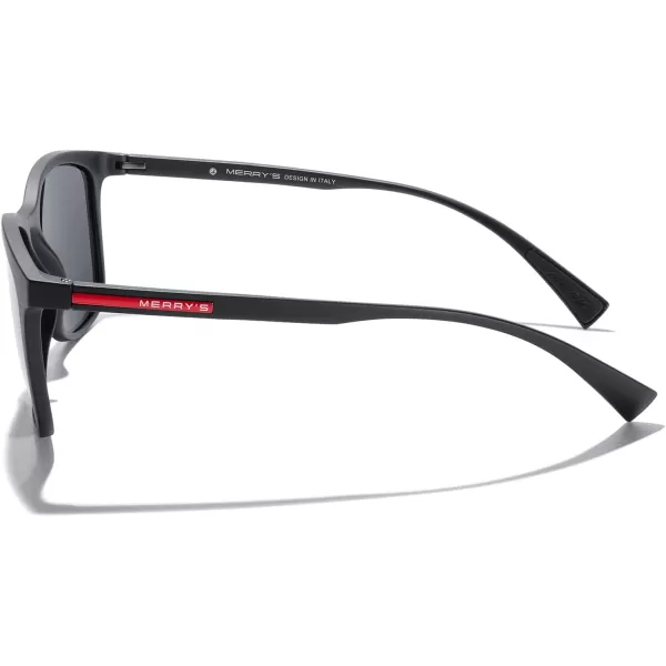 MERRYS Square Polarized Sunglasses for Men Women Ultralight Shades Driving Fishing Golf UV400 S8668Matte Black FrameBlack LensRed Temples