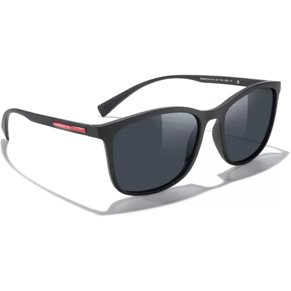 MERRYS Square Polarized Sunglasses for Men Women Ultralight Shades Driving Fishing Golf UV400 S8668Matte Black FrameBlack LensRed Temples