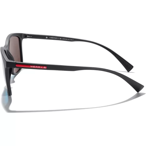 MERRYS Square Polarized Sunglasses for Men Women Ultralight Shades Driving Fishing Golf UV400 S8668Matte Black FrameBlue Mirror LensRed Temples