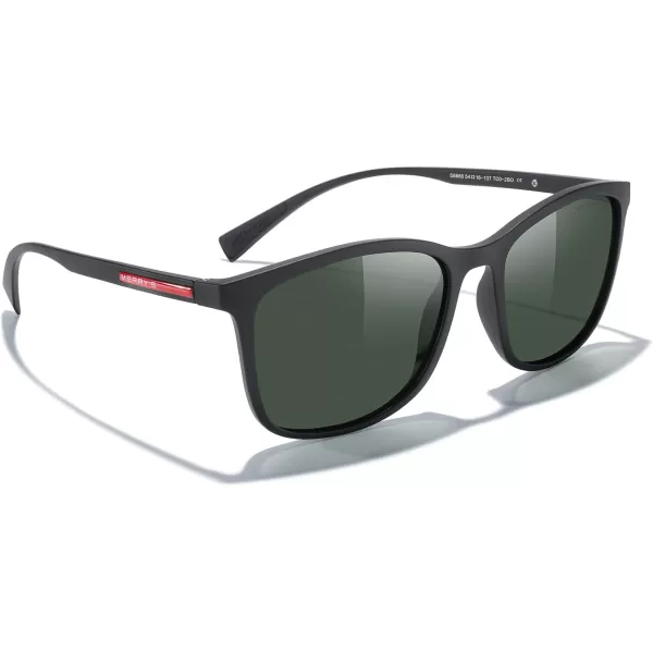MERRYS Square Polarized Sunglasses for Men Women Ultralight Shades Driving Fishing Golf UV400 S8668Matte Black FrameG15 LensRed Temples