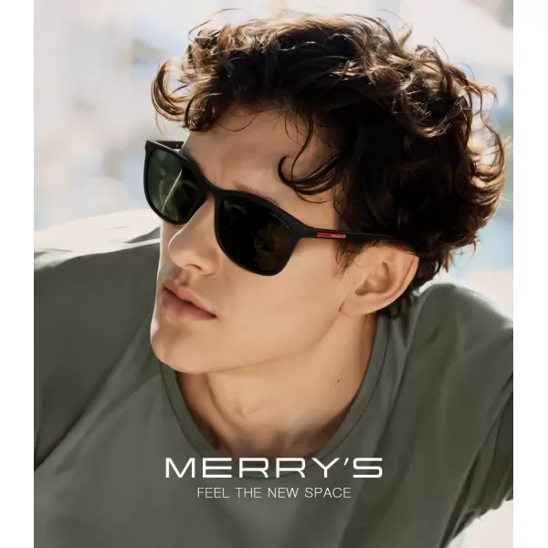 MERRYS Square Polarized Sunglasses for Men Women Ultralight Shades Driving Fishing Golf UV400 S8668Matte Black FrameG15 LensRed Temples