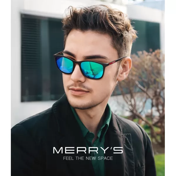 MERRYS Square Polarized Sunglasses for Men Women Ultralight Shades Driving Fishing Golf UV400 S8668Matte Black FrameGreen Mirror LensRed Temples