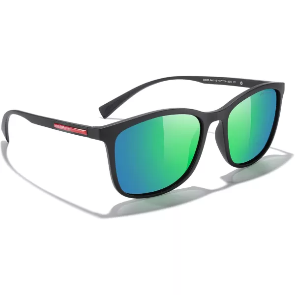 MERRYS Square Polarized Sunglasses for Men Women Ultralight Shades Driving Fishing Golf UV400 S8668Matte Black FrameGreen Mirror LensRed Temples