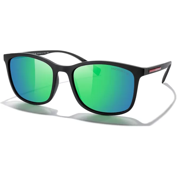 MERRYS Square Polarized Sunglasses for Men Women Ultralight Shades Driving Fishing Golf UV400 S8668Matte Black FrameGreen Mirror LensRed Temples