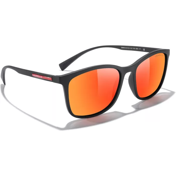 MERRYS Square Polarized Sunglasses for Men Women Ultralight Shades Driving Fishing Golf UV400 S8668Matte Black FrameRed Mirror LensRed Temples