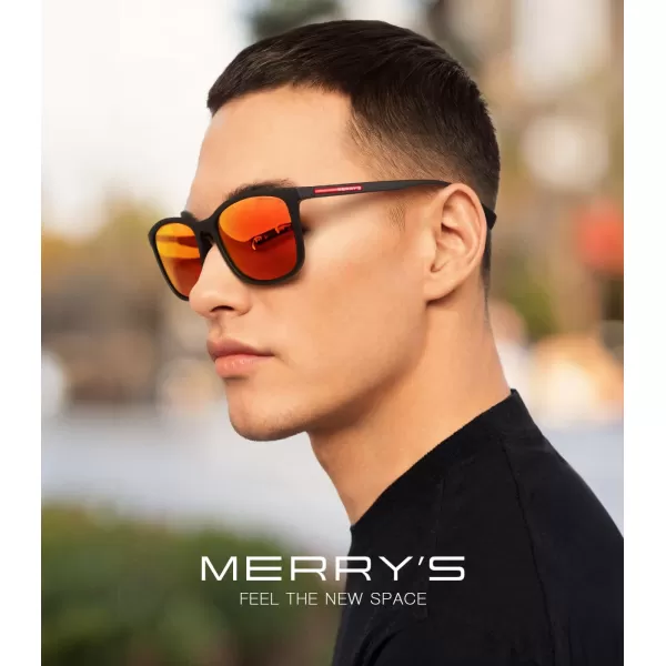 MERRYS Square Polarized Sunglasses for Men Women Ultralight Shades Driving Fishing Golf UV400 S8668Matte Black FrameRed Mirror LensRed Temples