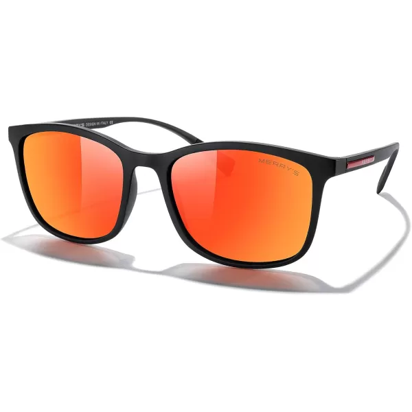 MERRYS Square Polarized Sunglasses for Men Women Ultralight Shades Driving Fishing Golf UV400 S8668Matte Black FrameRed Mirror LensRed Temples