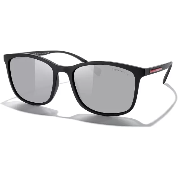 MERRYS Square Polarized Sunglasses for Men Women Ultralight Shades Driving Fishing Golf UV400 S8668Matte Black FrameSilver Mirror LensRed Temples