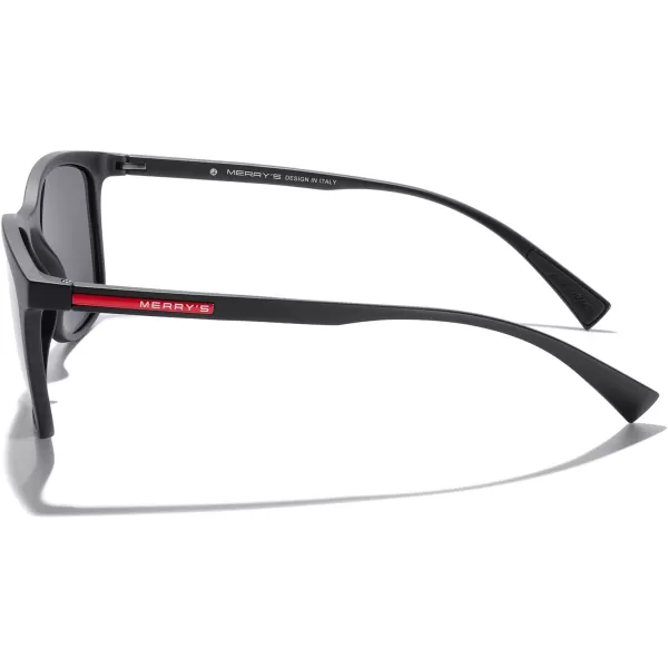 MERRYS Square Polarized Sunglasses for Men Women Ultralight Shades Driving Fishing Golf UV400 S8668Matte Black FrameSilver Mirror LensRed Temples