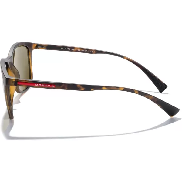 MERRYS Square Polarized Sunglasses for Men Women Ultralight Shades Driving Fishing Golf UV400 S8668Matte Leopard FrameBrown LensRed Temples