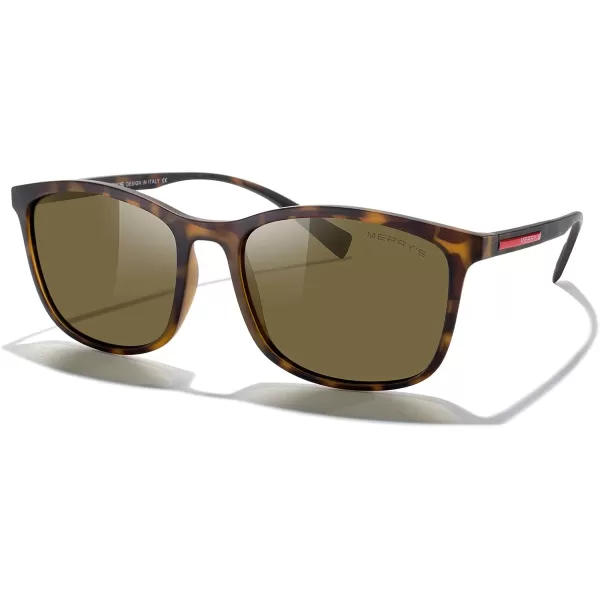 MERRYS Square Polarized Sunglasses for Men Women Ultralight Shades Driving Fishing Golf UV400 S8668Matte Leopard FrameBrown LensRed Temples
