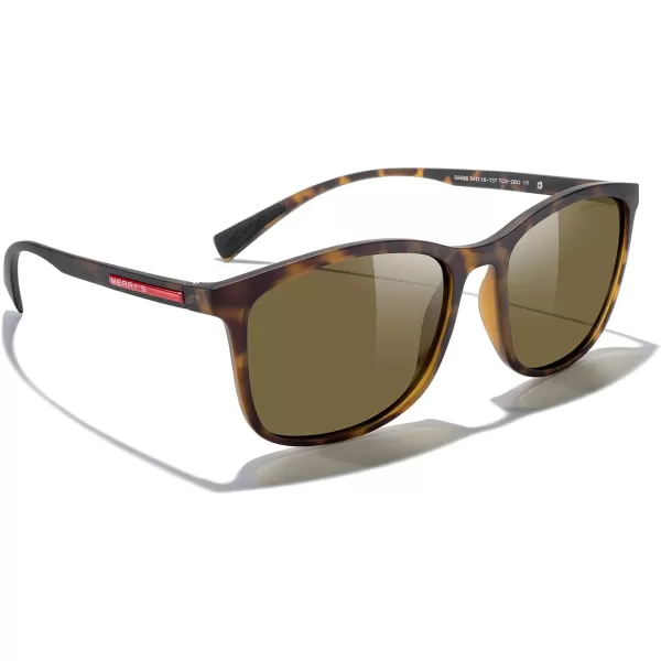 MERRYS Square Polarized Sunglasses for Men Women Ultralight Shades Driving Fishing Golf UV400 S8668Matte Leopard FrameBrown LensRed Temples