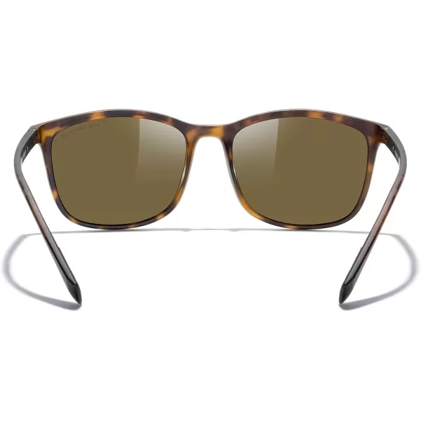 MERRYS Square Polarized Sunglasses for Men Women Ultralight Shades Driving Fishing Golf UV400 S8668Matte Leopard FrameBrown LensRed Temples