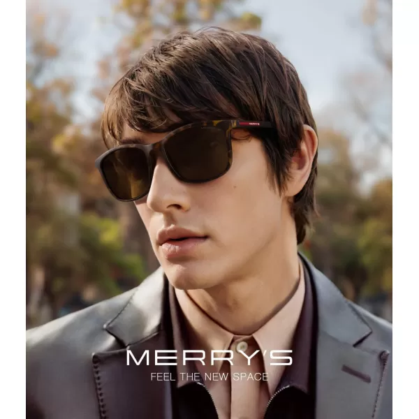 MERRYS Square Polarized Sunglasses for Men Women Ultralight Shades Driving Fishing Golf UV400 S8668Matte Leopard FrameBrown LensRed Temples