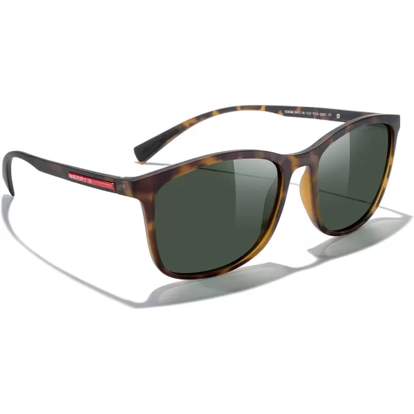 MERRYS Square Polarized Sunglasses for Men Women Ultralight Shades Driving Fishing Golf UV400 S8668Matte Leopard FrameG15 LensRed Temples