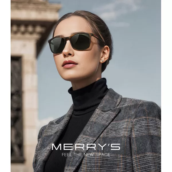 MERRYS Square Polarized Sunglasses for Men Women Ultralight Shades Driving Fishing Golf UV400 S8668Matte Leopard FrameG15 LensRed Temples