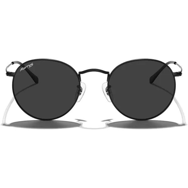 MERRYS Trendy Round Metal Polarized Sunglasses for Women and Men Retro Classic Vintage Shades S6447Black FrameBlack Lens