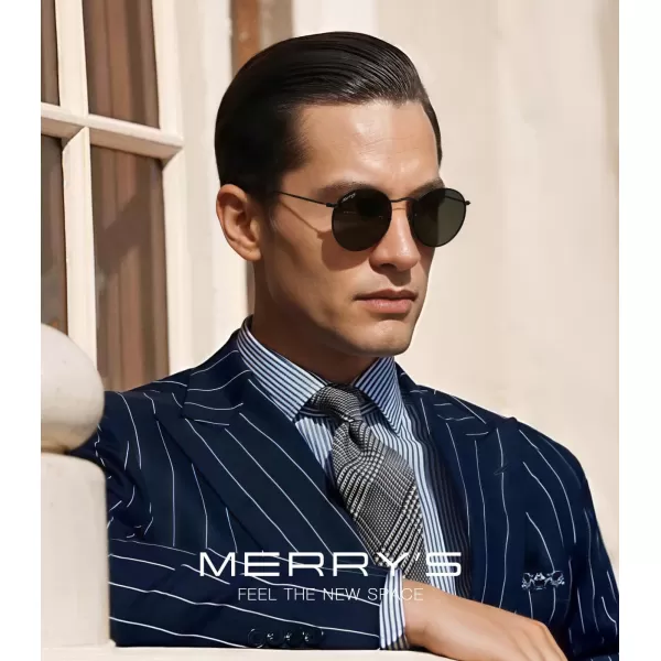 MERRYS Trendy Round Metal Polarized Sunglasses for Women and Men Retro Classic Vintage Shades S6447Black FrameBlack Lens