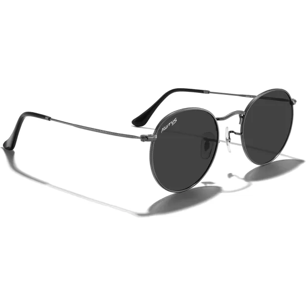 MERRYS Trendy Round Metal Polarized Sunglasses for Women and Men Retro Classic Vintage Shades S6447Gunmetal FrameBlack Lens
