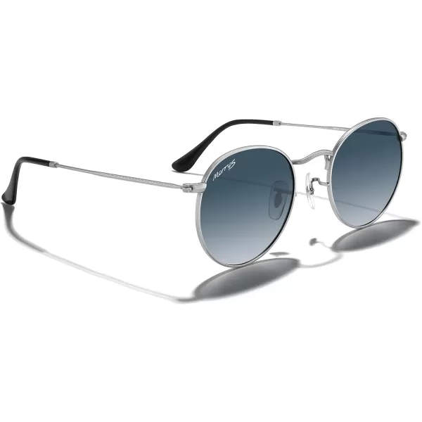 MERRYS Trendy Round Metal Polarized Sunglasses for Women and Men Retro Classic Vintage Shades S6447Matte Chrome FrameBlue Gradient Lens