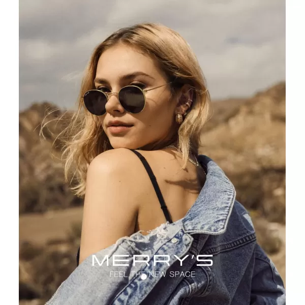 MERRYS Trendy Round Metal Polarized Sunglasses for Women and Men Retro Classic Vintage Shades S6447Polished Gold FrameBlack Lens
