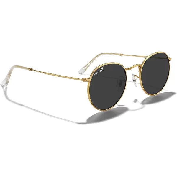 MERRYS Trendy Round Metal Polarized Sunglasses for Women and Men Retro Classic Vintage Shades S6447Polished Gold FrameBlack Lens