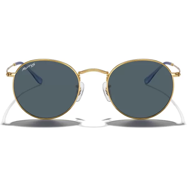 MERRYS Trendy Round Metal Polarized Sunglasses for Women and Men Retro Classic Vintage Shades S6447Polished Gold FrameBlue Lens