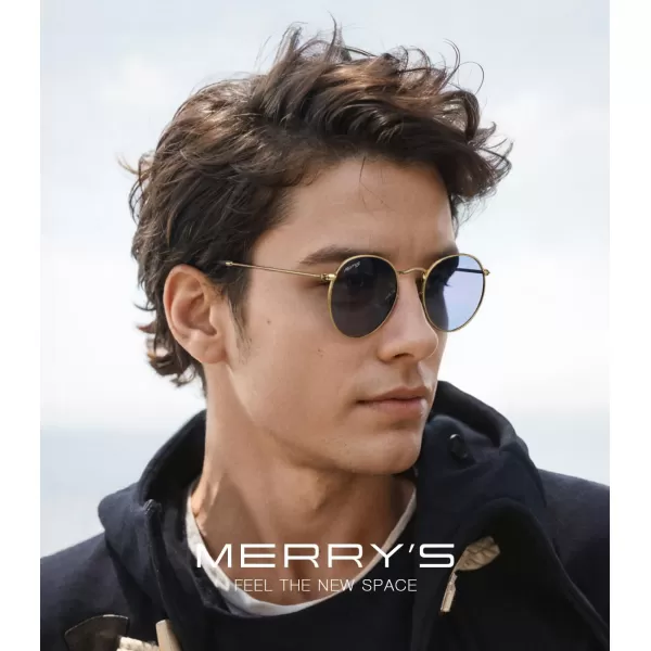 MERRYS Trendy Round Metal Polarized Sunglasses for Women and Men Retro Classic Vintage Shades S6447Polished Gold FrameBlue Lens