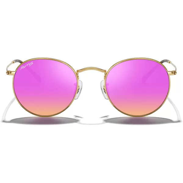 MERRYS Trendy Round Metal Polarized Sunglasses for Women and Men Retro Classic Vintage Shades S6447Polished Gold FrameCyclamen Lens