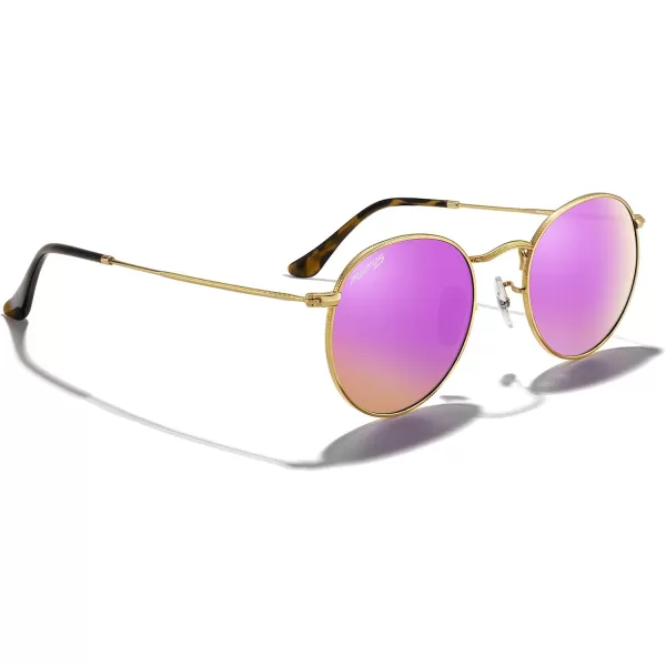MERRYS Trendy Round Metal Polarized Sunglasses for Women and Men Retro Classic Vintage Shades S6447Polished Gold FrameCyclamen Lens