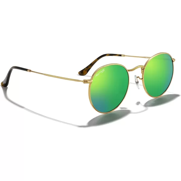 MERRYS Trendy Round Metal Polarized Sunglasses for Women and Men Retro Classic Vintage Shades S6447Polished Gold FrameGreen Mirror Lens