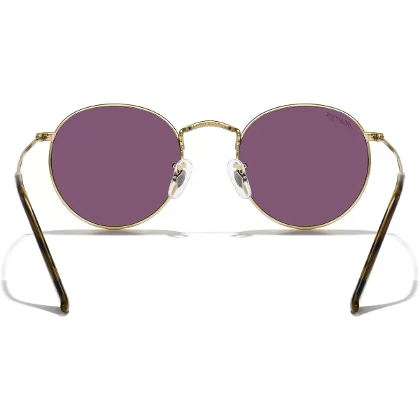 MERRYS Trendy Round Metal Polarized Sunglasses for Women and Men Retro Classic Vintage Shades S6447Polished Gold FrameGreen Mirror Lens