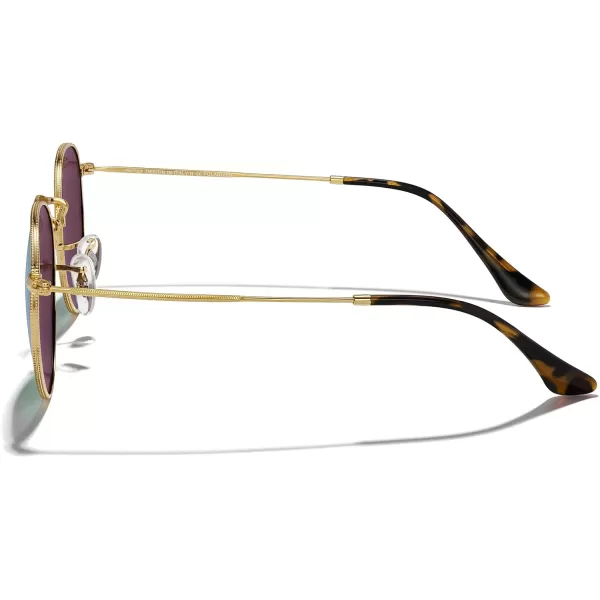 MERRYS Trendy Round Metal Polarized Sunglasses for Women and Men Retro Classic Vintage Shades S6447Polished Gold FrameGreen Mirror Lens